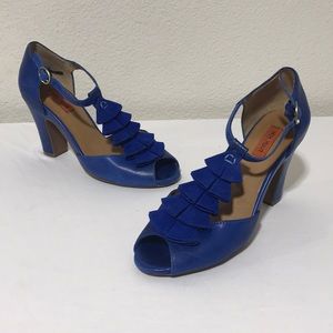 Miz Mooz 7 Sailor T strap royal blue heels
